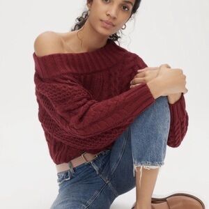 Anthropologie Melissa Off-Shoulder Cable Knit Sweater